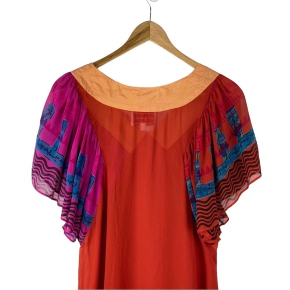 Anthropologie SILK Anupamaa Eastern Sunset Dress Women’s Size S Red Orange - Picture 10 of 12
